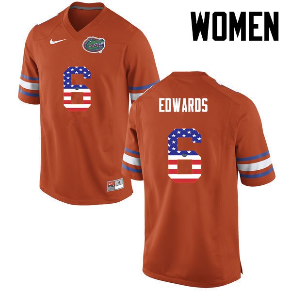 Florida Gators Women #6 Brian Edwards College Football Jersey USA Flag Fashion Orange